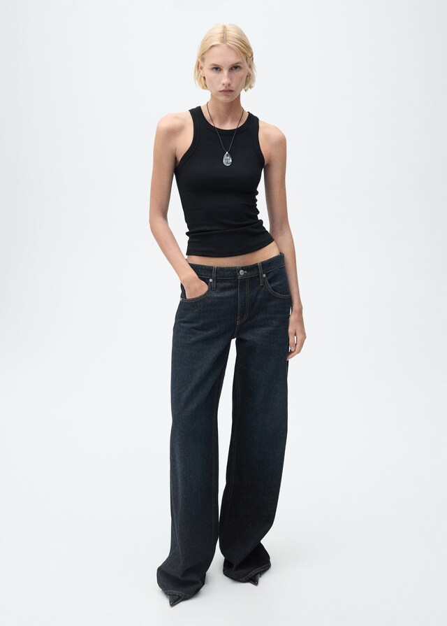 Mango Top canalé algodón Descuento por venta flash