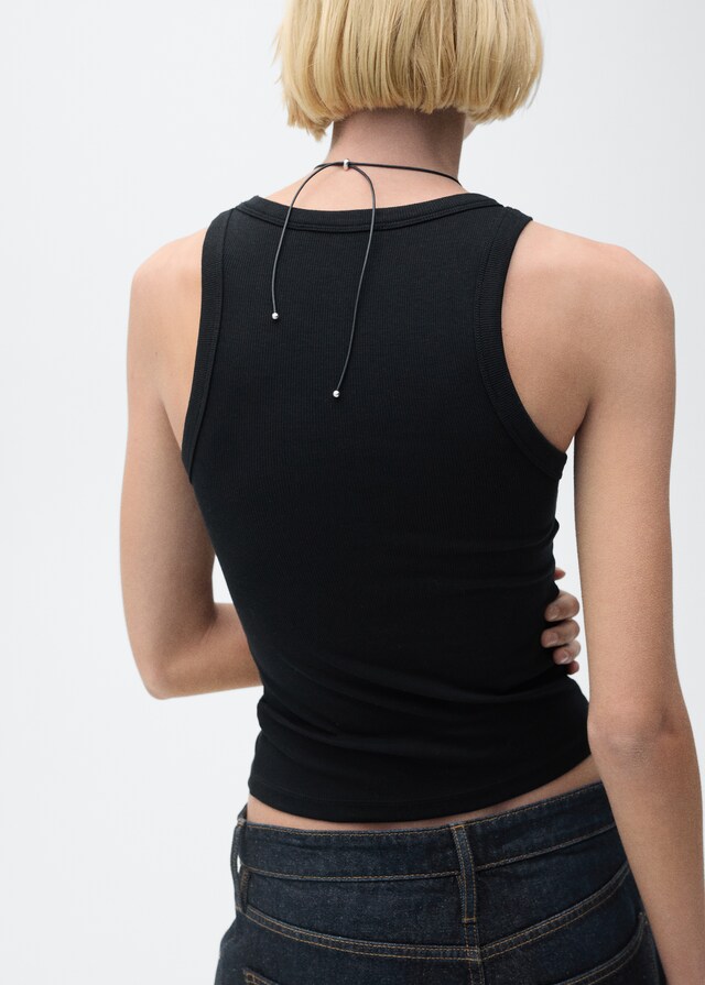 Mango Top canalé algodón Descuento por venta flash