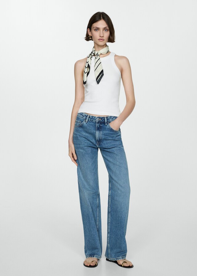 Mango Top canalé algodón Ofertas especiales