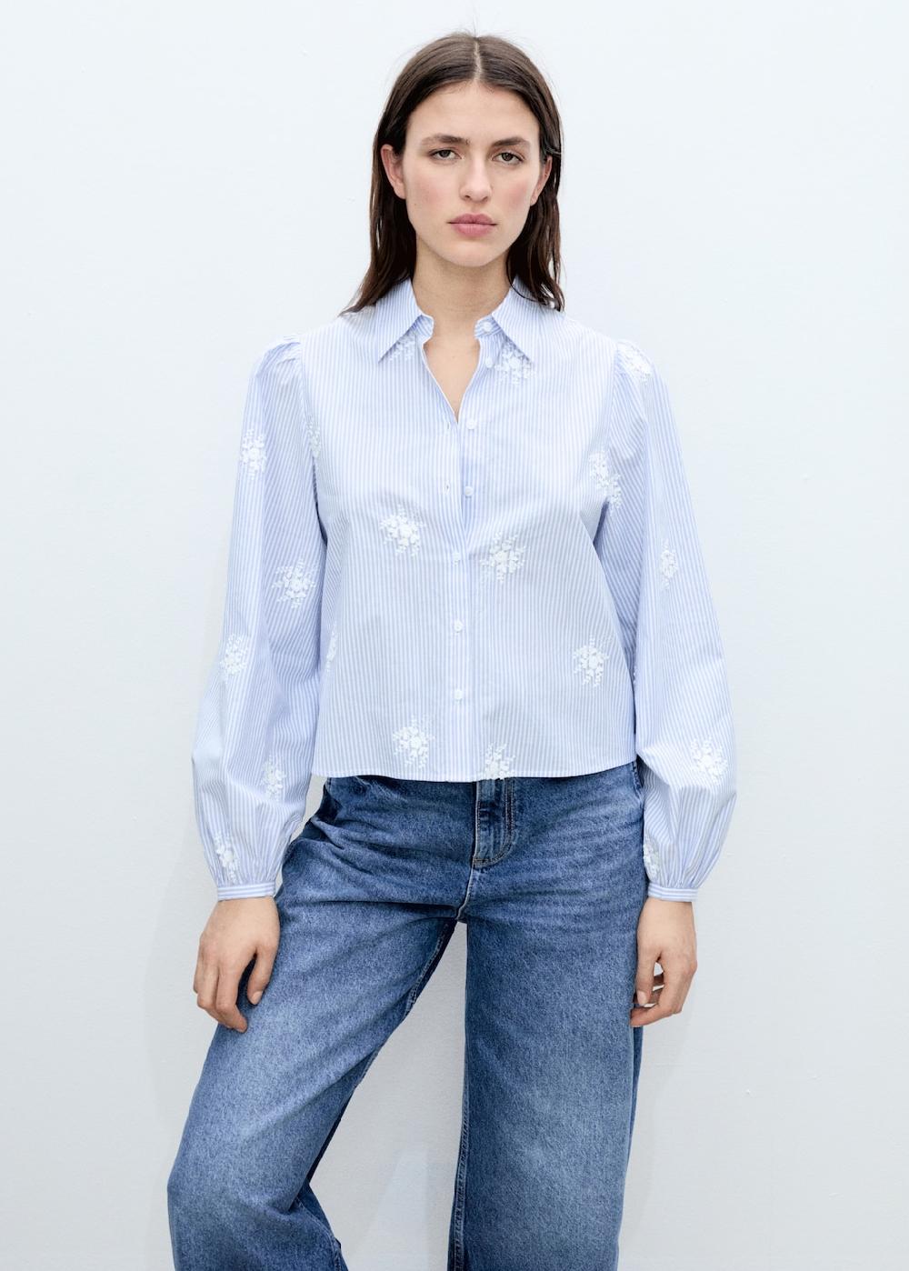 Mango Camisa rayas bordado floral