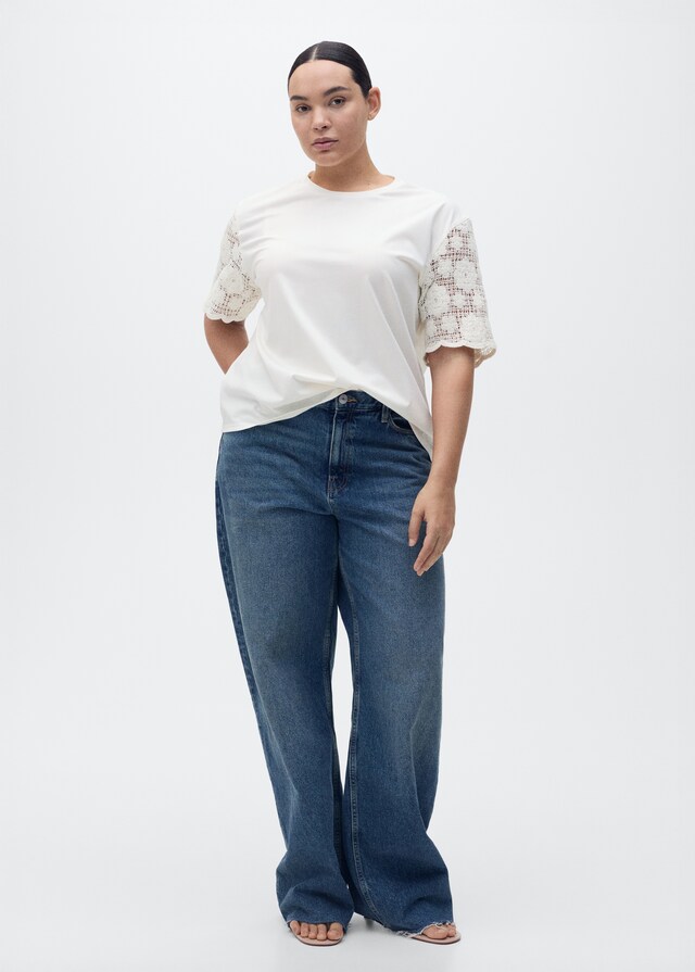Mango Camiseta algodón mangas crochet Outlet online