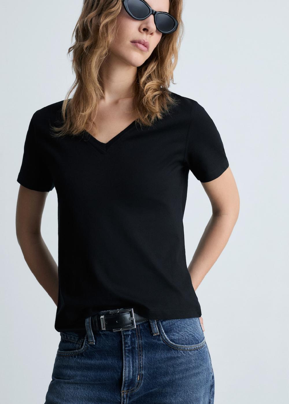 Mango Camiseta algodón cuello pico