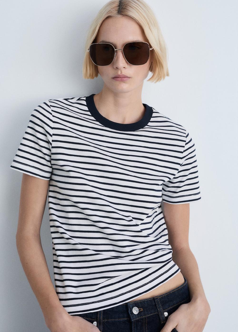 Mango Camiseta algodón manga corta rayas