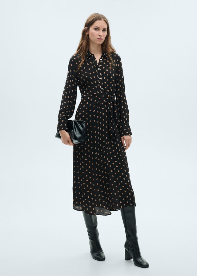 Mango Vestido camisero topos detalle nudo Último día