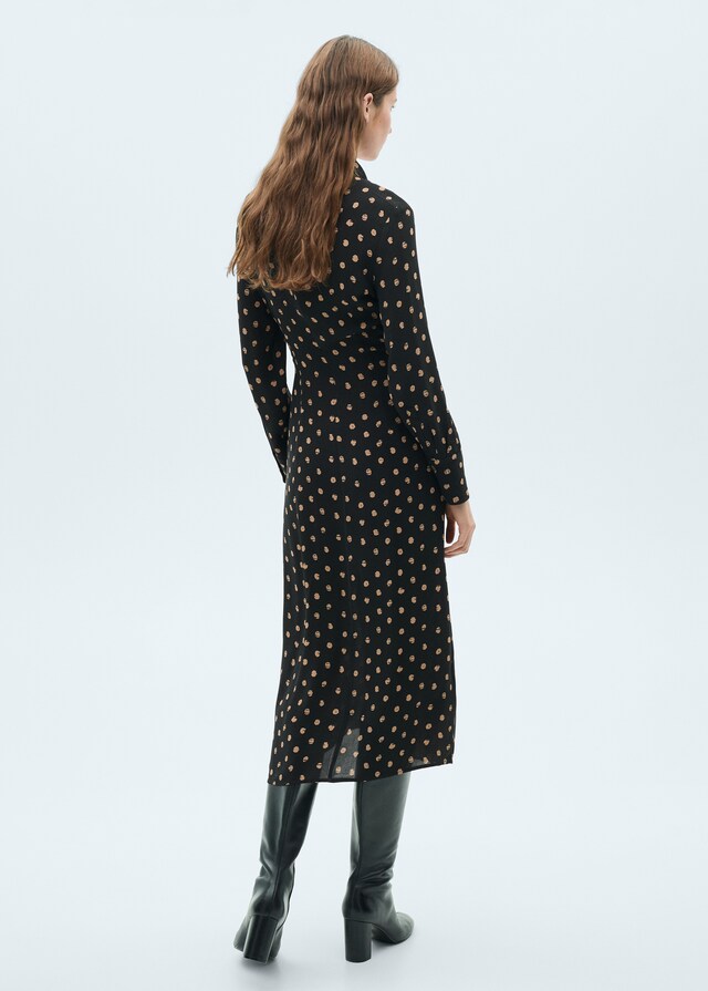 Mango Vestido camisero topos detalle nudo Último día