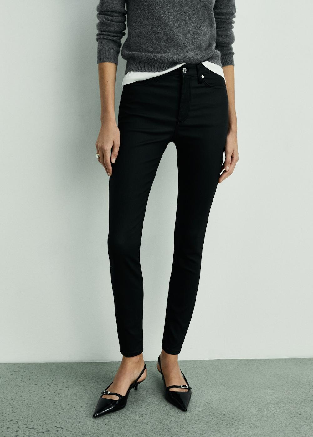 Mango Jeans skinny tiro medio encerados