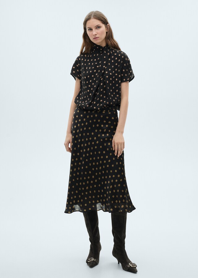 Mango Blusa topos cuello drapeado Descuento