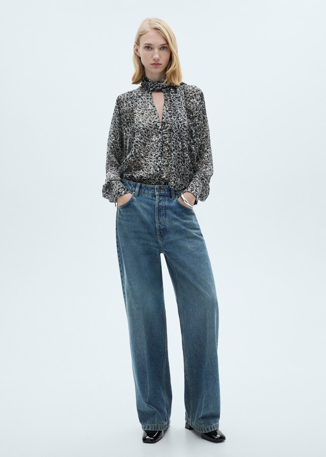 Mango Blusa leopardo lazo cuello Rebajas top
