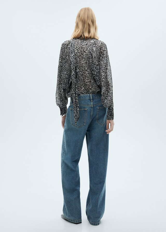 Mango Blusa leopardo lazo cuello Rebajas top