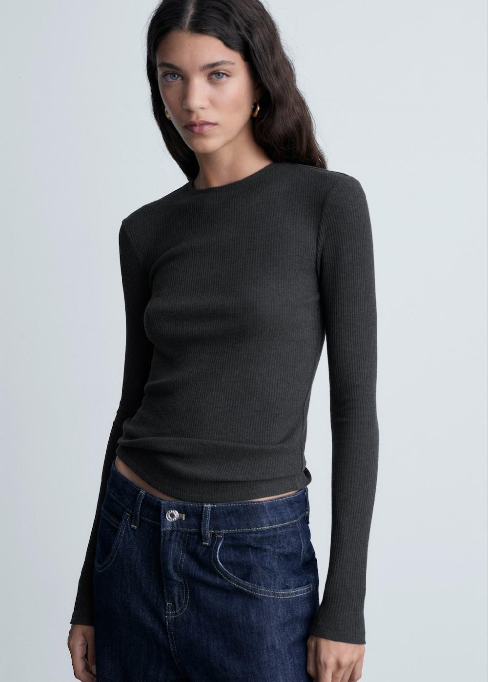 Mango Camiseta manga larga canalé
