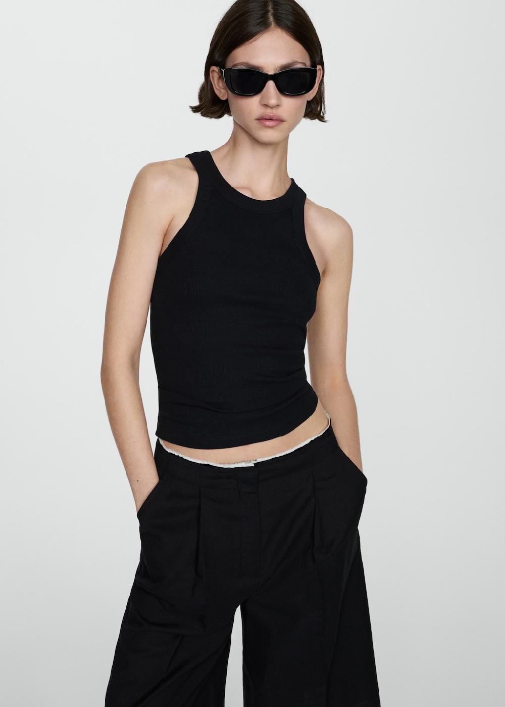 Mango Top canalé algodón Grandes descuentos