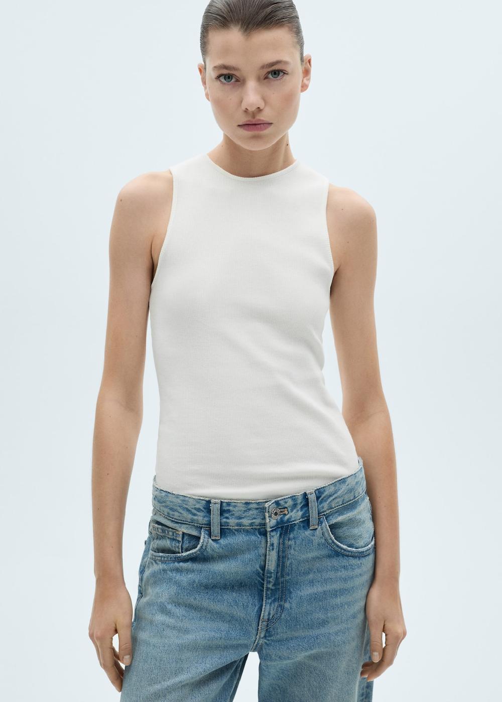 Mango Top algodón canalé