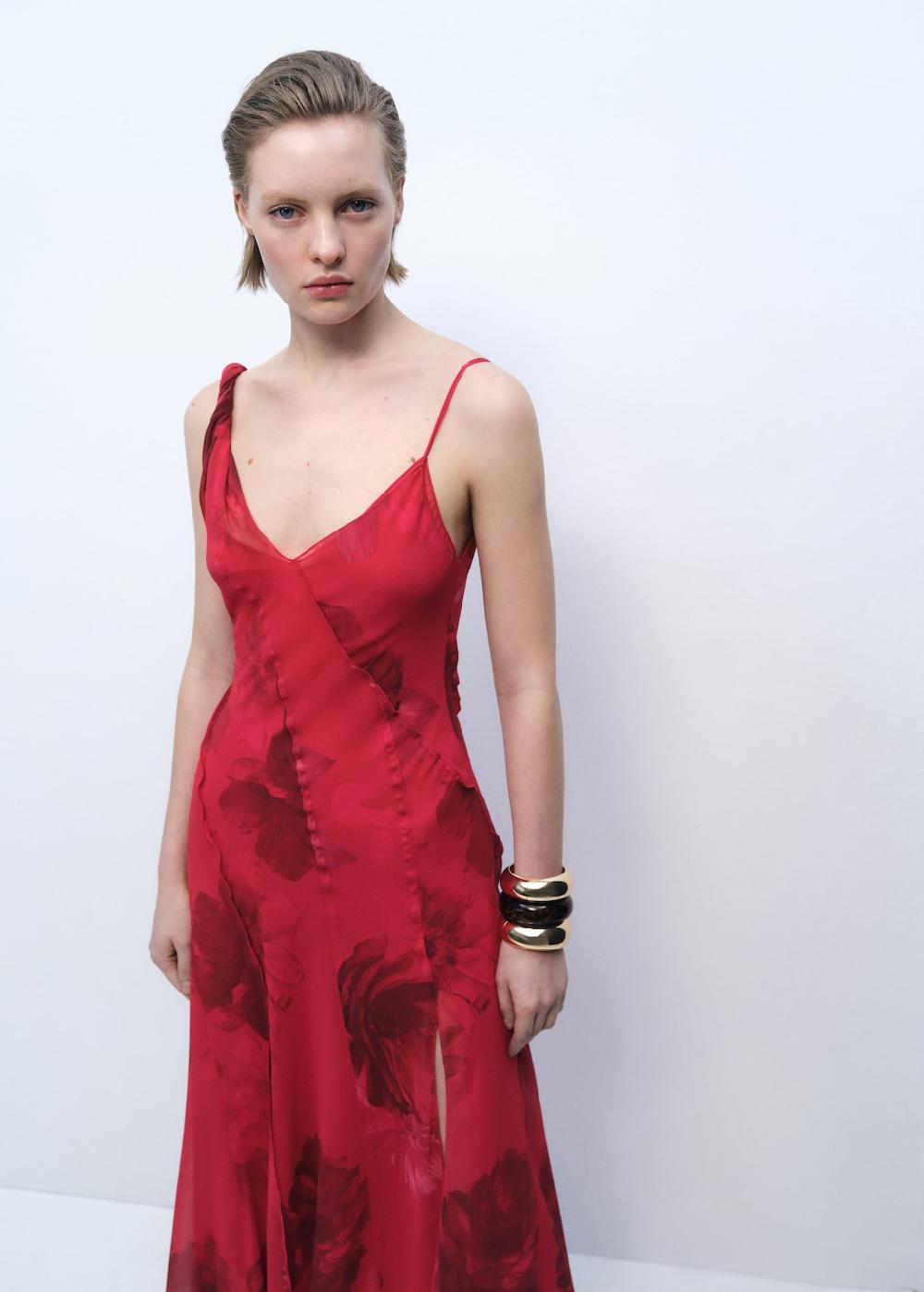 Mango Vestido asimétrico floral