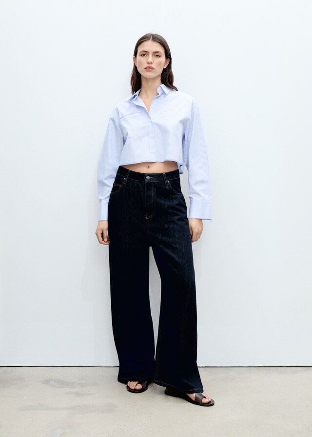 Mango Camisa crop rayas detalle costuras En línea