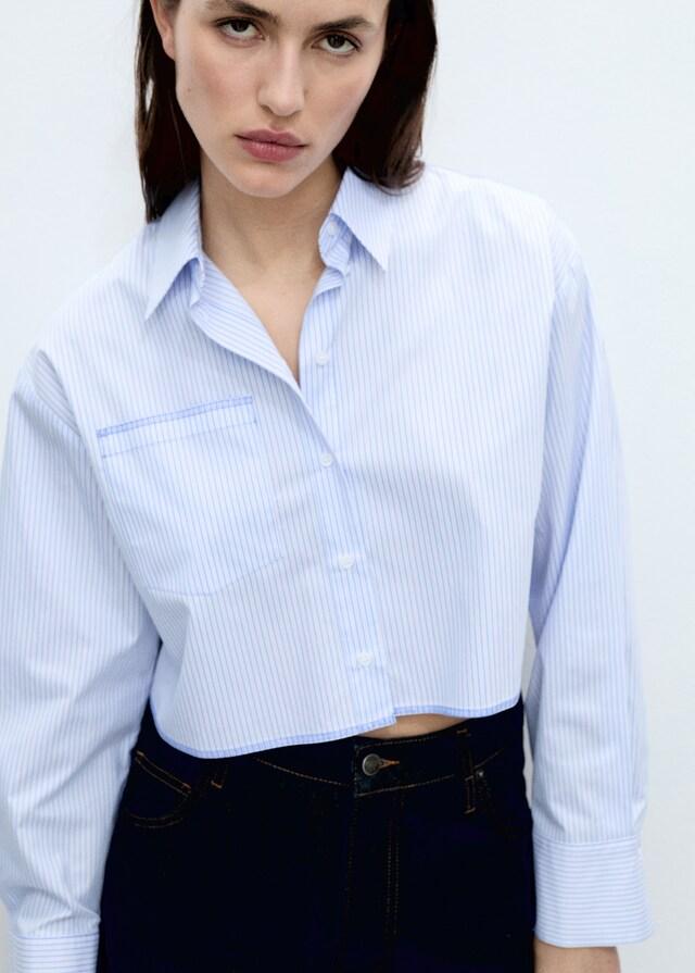 Mango Camisa crop rayas detalle costuras En línea
