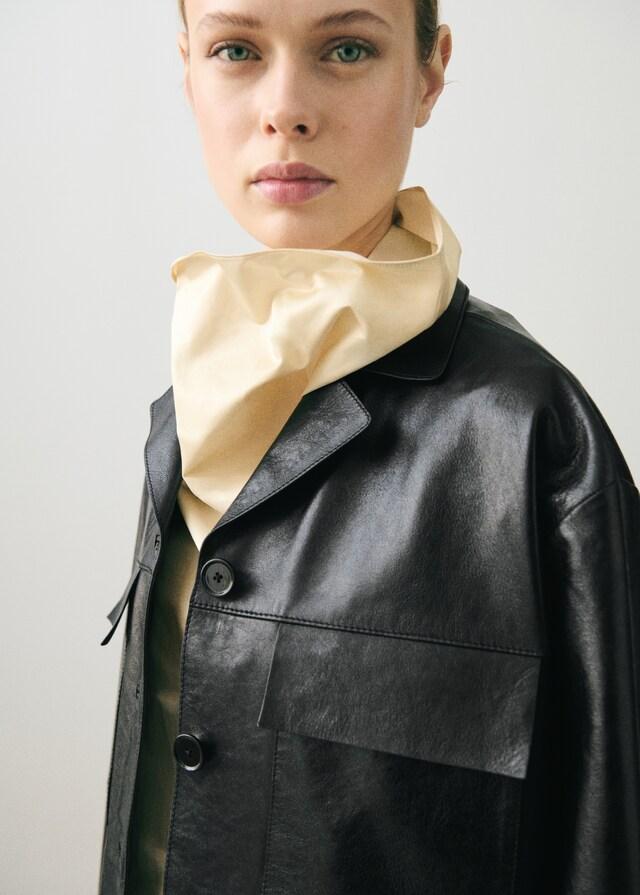 Mango Chaqueta oversize piel bolsillos Descuento