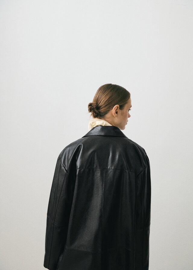 Mango Chaqueta oversize piel bolsillos Tienda