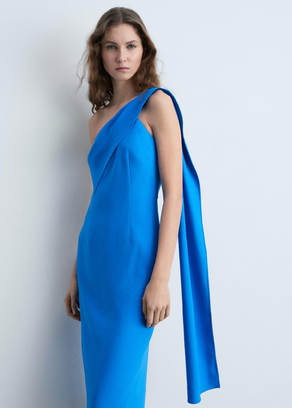 Mango Vestido asimétrico cuello lazada