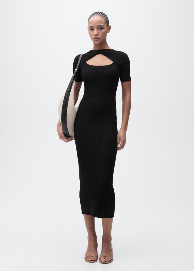 Mango Vestido midi canalé escote abertura Solo hoy