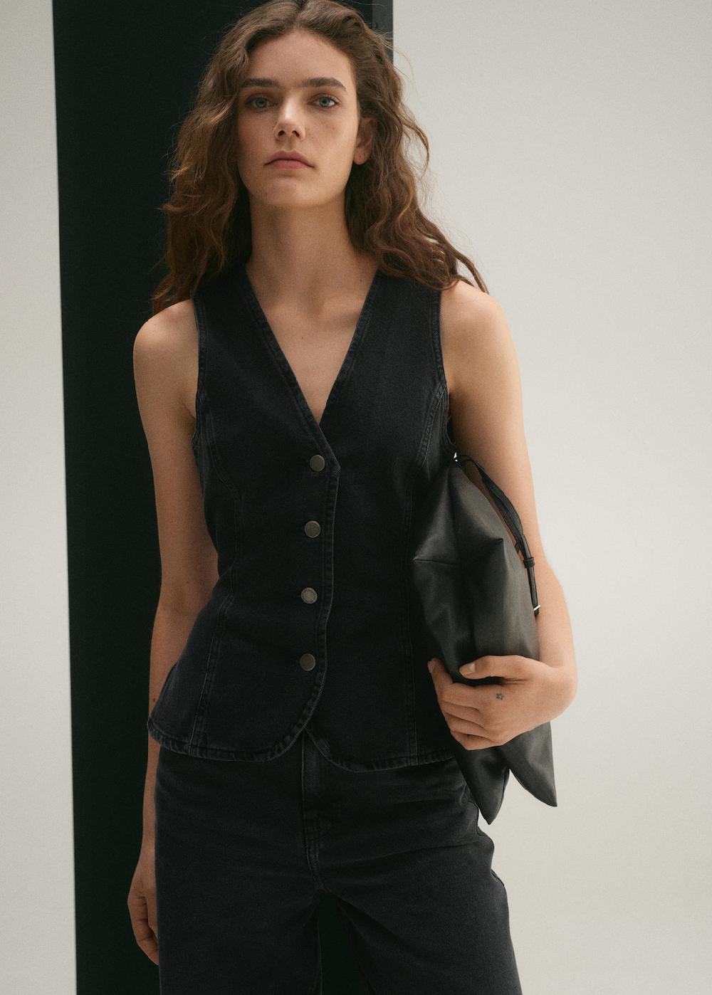 Mango Chaleco vaquero lazo Última moda