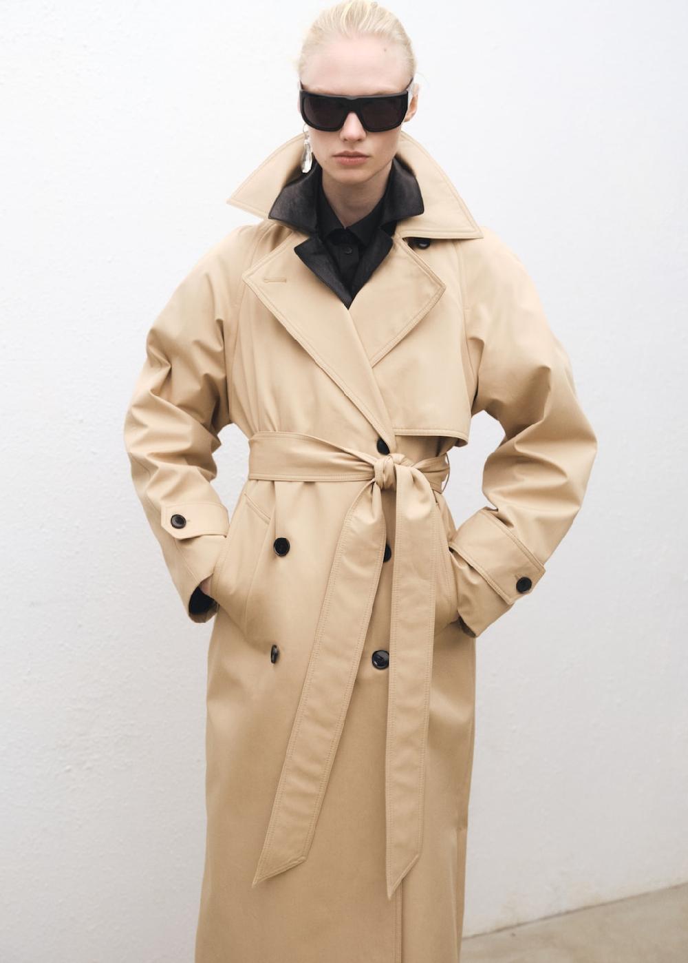 Mango Trench largo oversize algodón