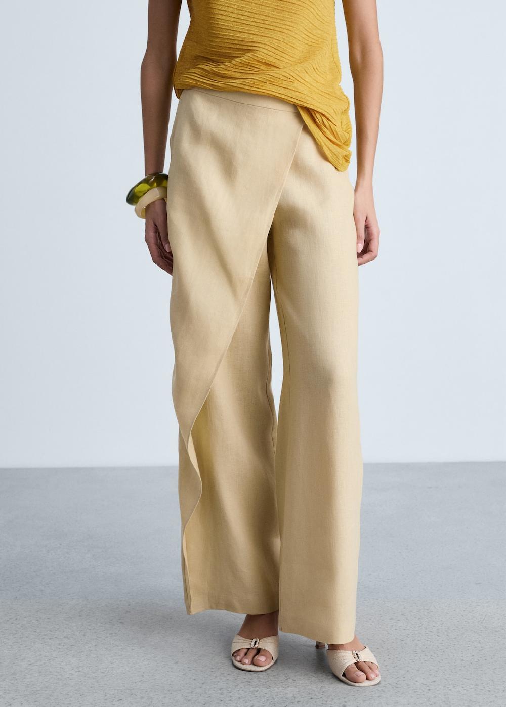 Mango Pantalón cruzado lino
