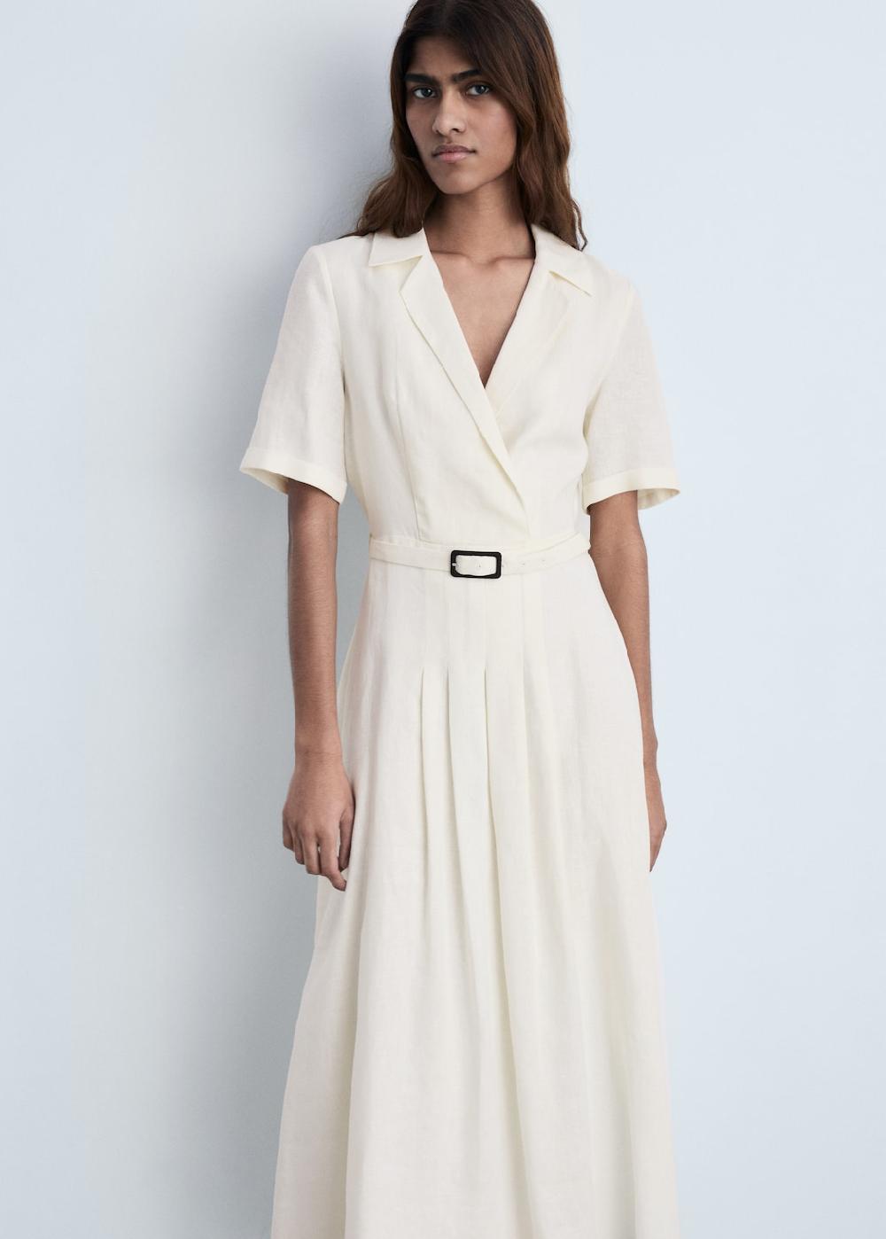Mango Vestido lino cinturón Rebajas top