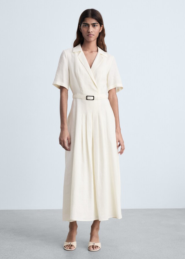 Mango Vestido lino cinturón Rebajas top