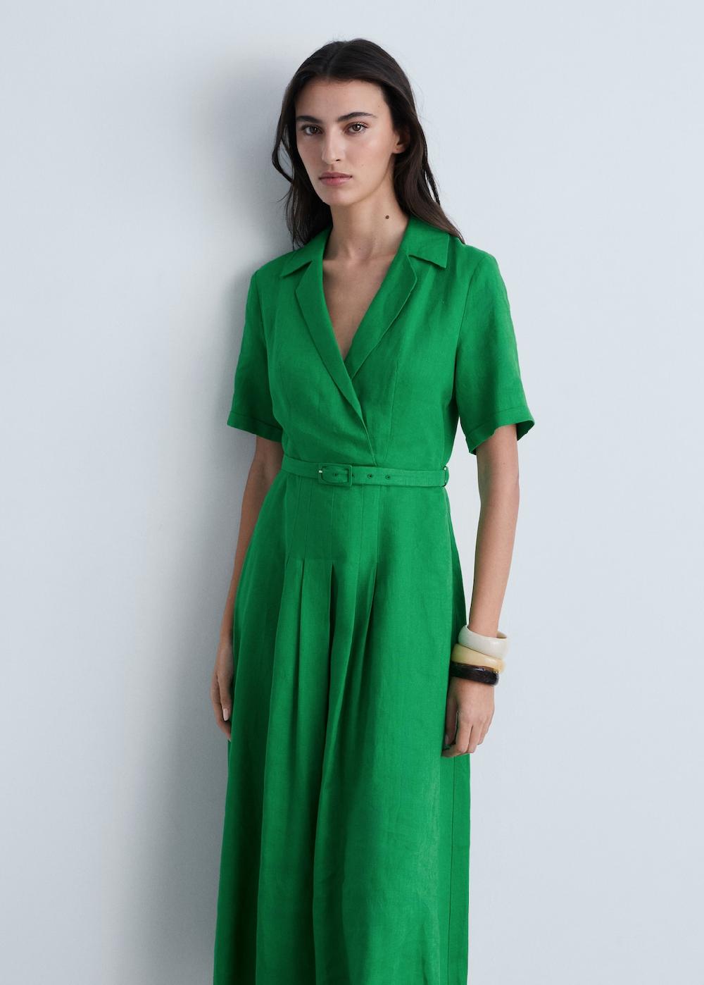 Mango Vestido lino cinturón