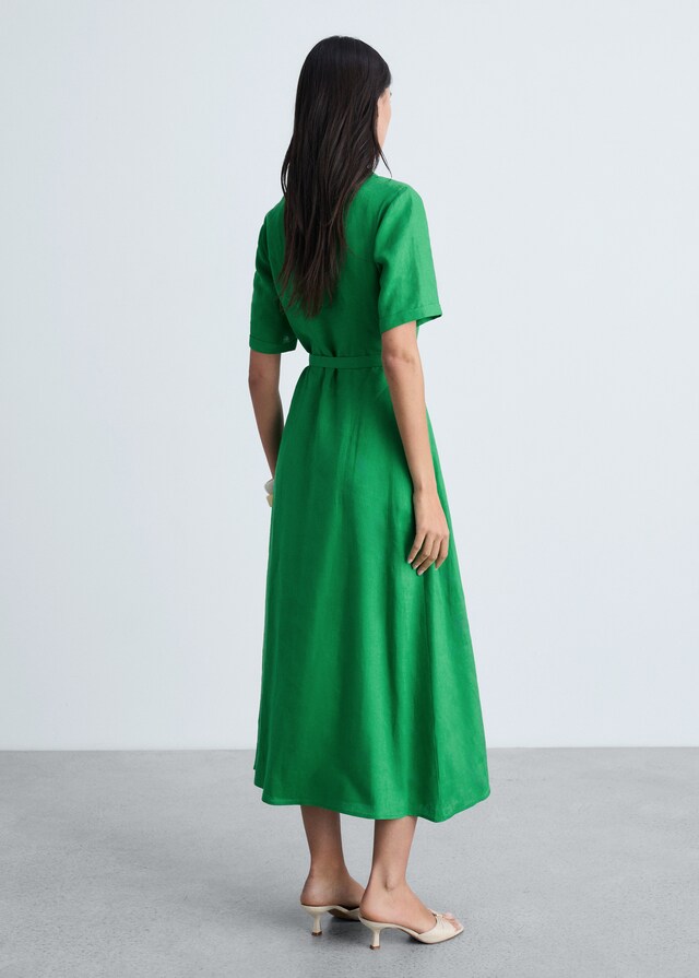 Mango Vestido lino cinturón Envío gratis