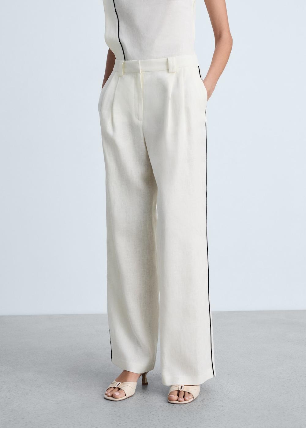 Mango Pantalón lino raya contraste