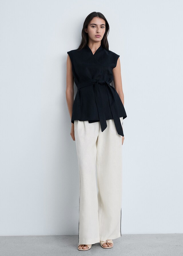 Mango Pantalón lino raya contraste Oferta especial
