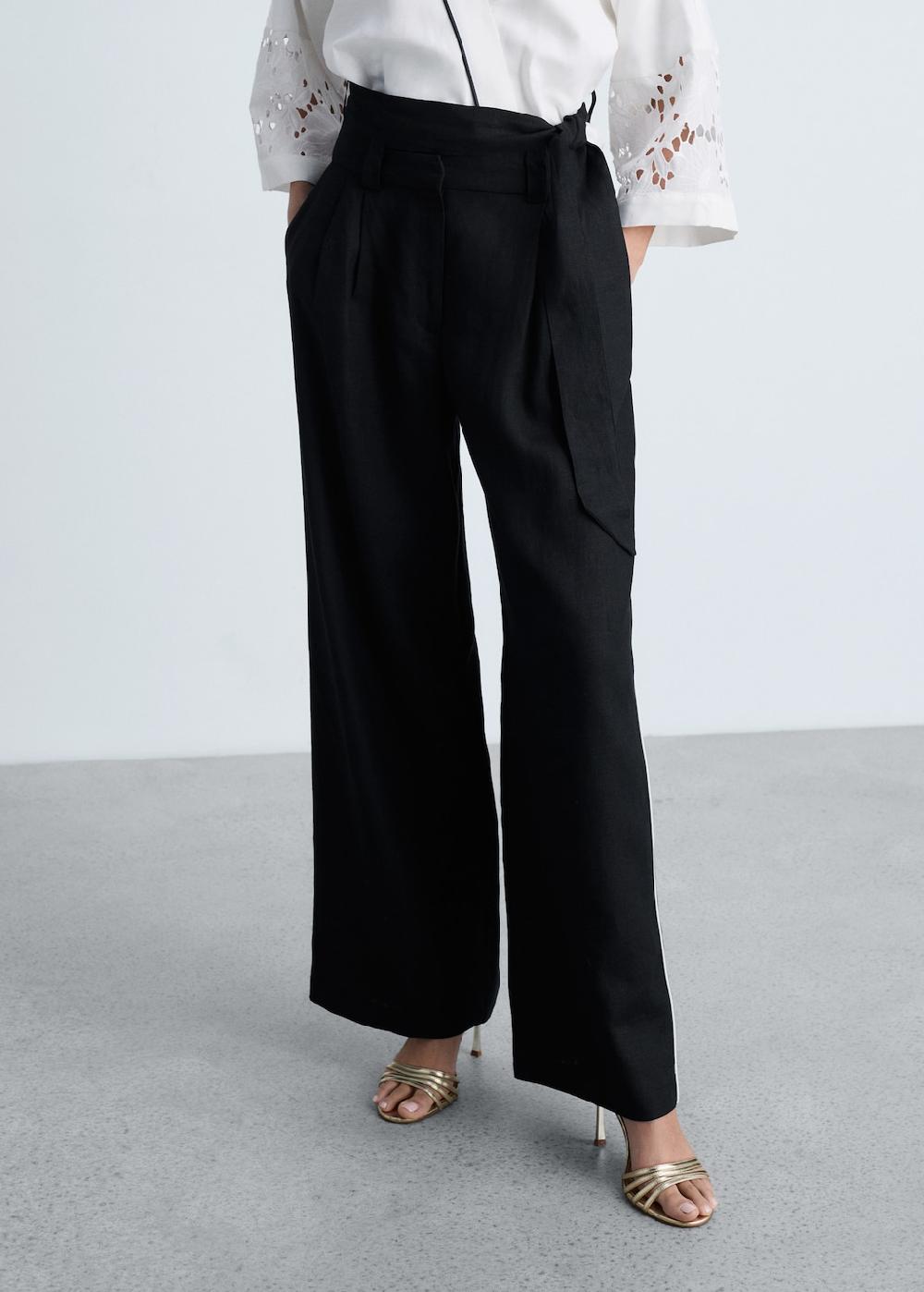 Mango Pantalón lino raya contraste