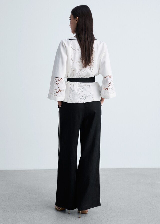Mango Pantalón lino raya contraste Envío gratis