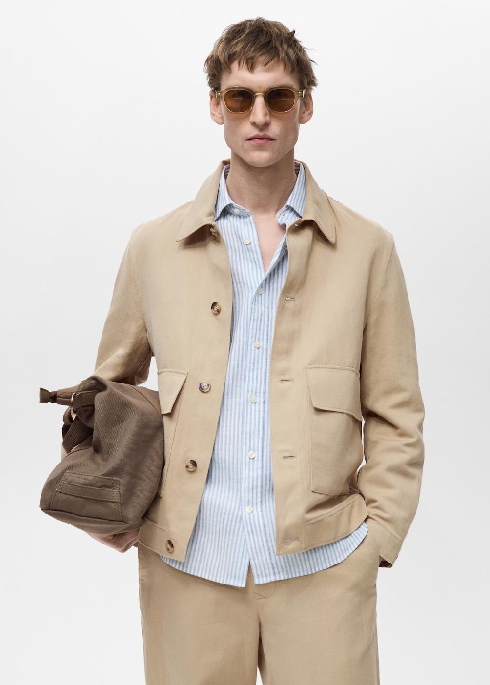 Mango Chaqueta algodón lino bolsillos