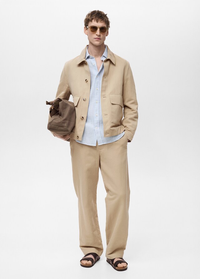 Mango Chaqueta algodón lino bolsillos Liquidación