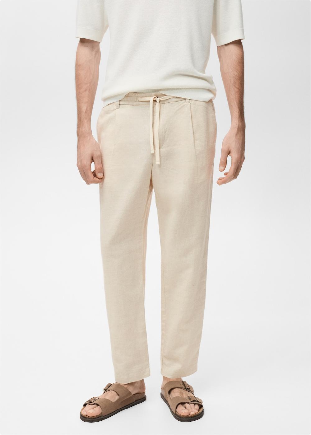 Mango Pantalón slim fit lino cordón