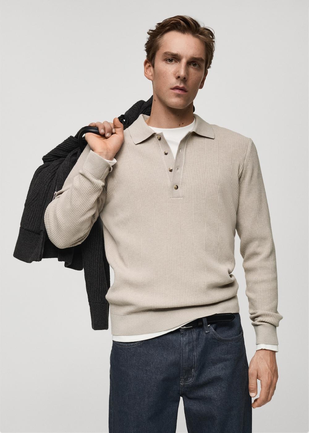 Mango Jersey polo mezcla algodón canalé
