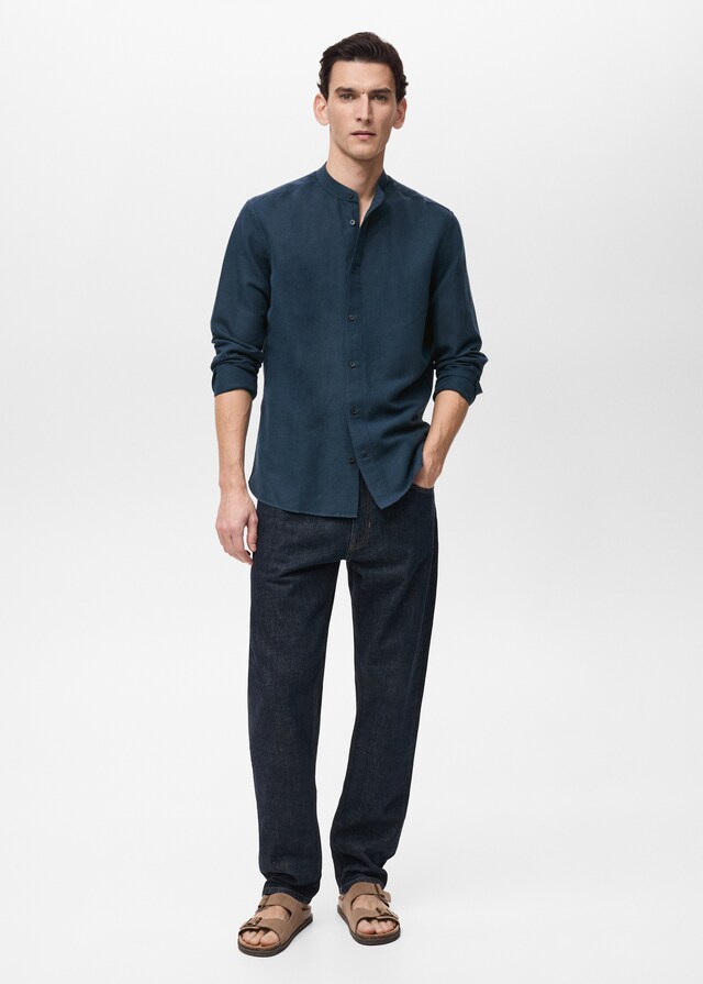 Mango Camisa lino cuello mao Ventas relámpago