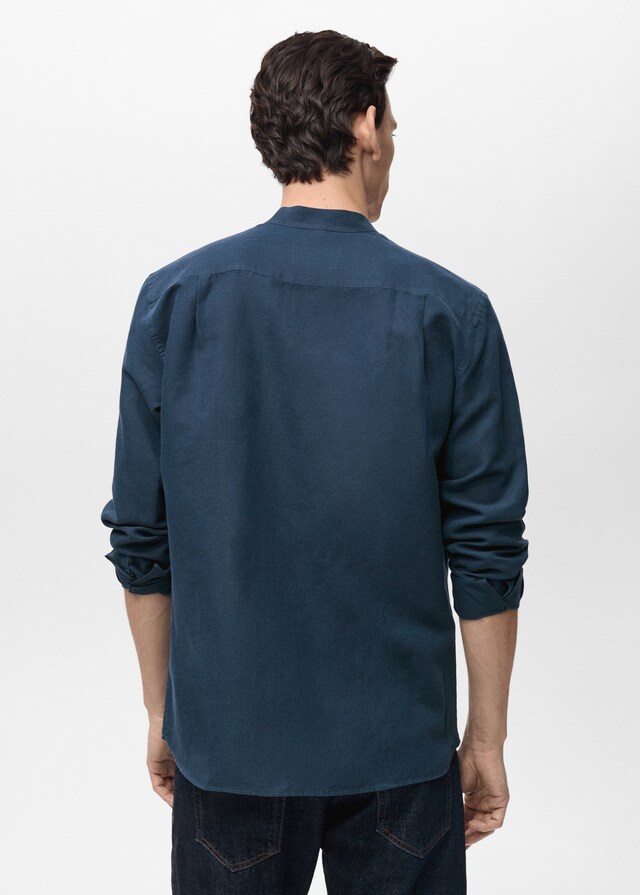 Mango Camisa lino cuello mao Ventas relámpago