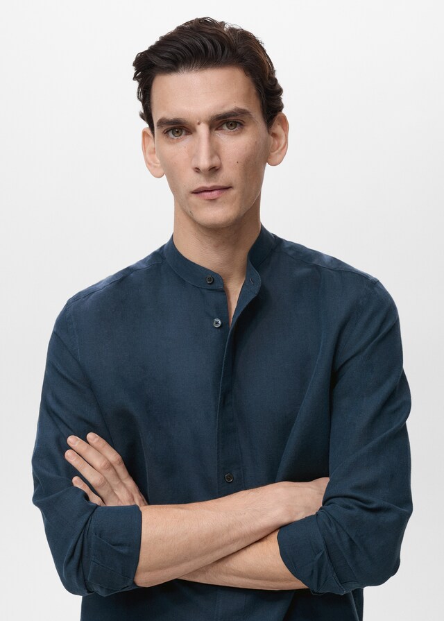 Mango Camisa lino cuello mao Ventas relámpago