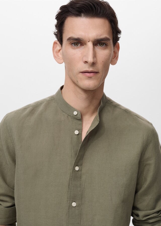 Mango Camisa lino cuello mao Descuento