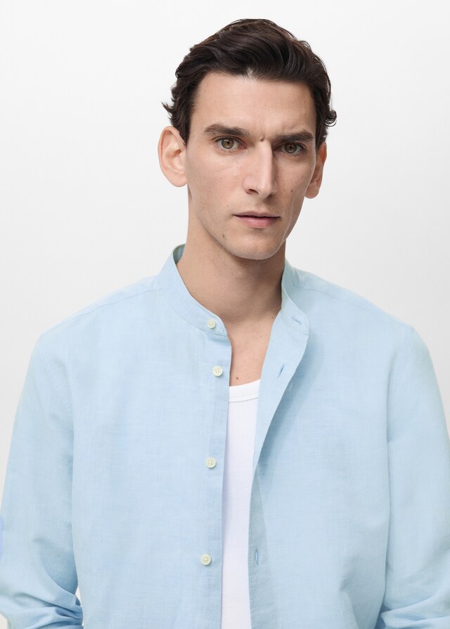 Mango Camisa lino cuello mao Tienda
