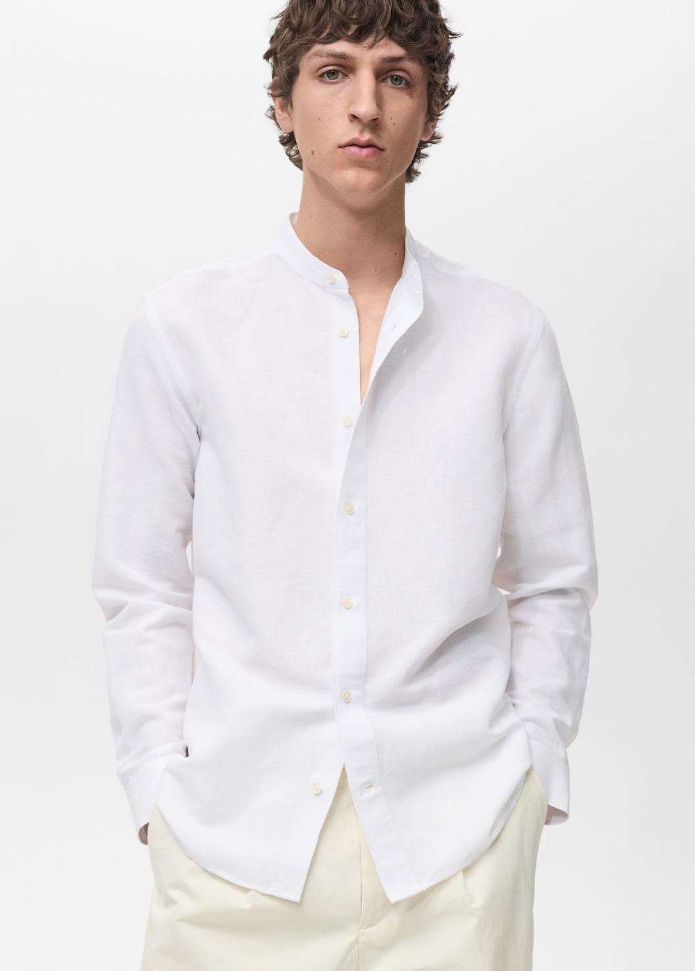 Mango Camisa lino cuello mao Tienda