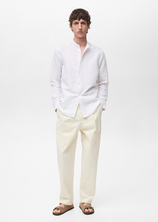 Mango Camisa lino cuello mao Tienda