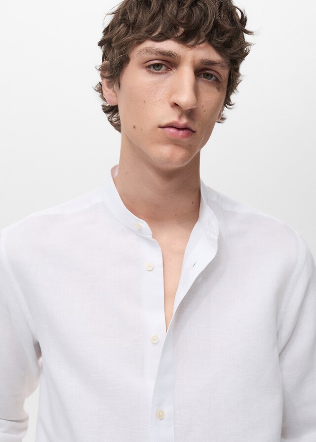 Mango Camisa lino cuello mao Tienda