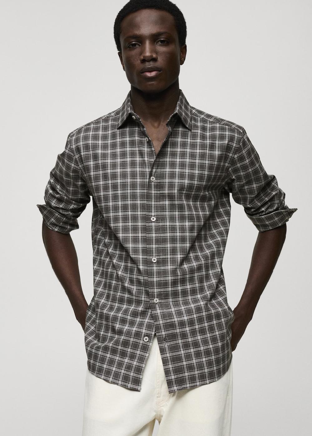 Mango Camisa regular fit algodón cuadros