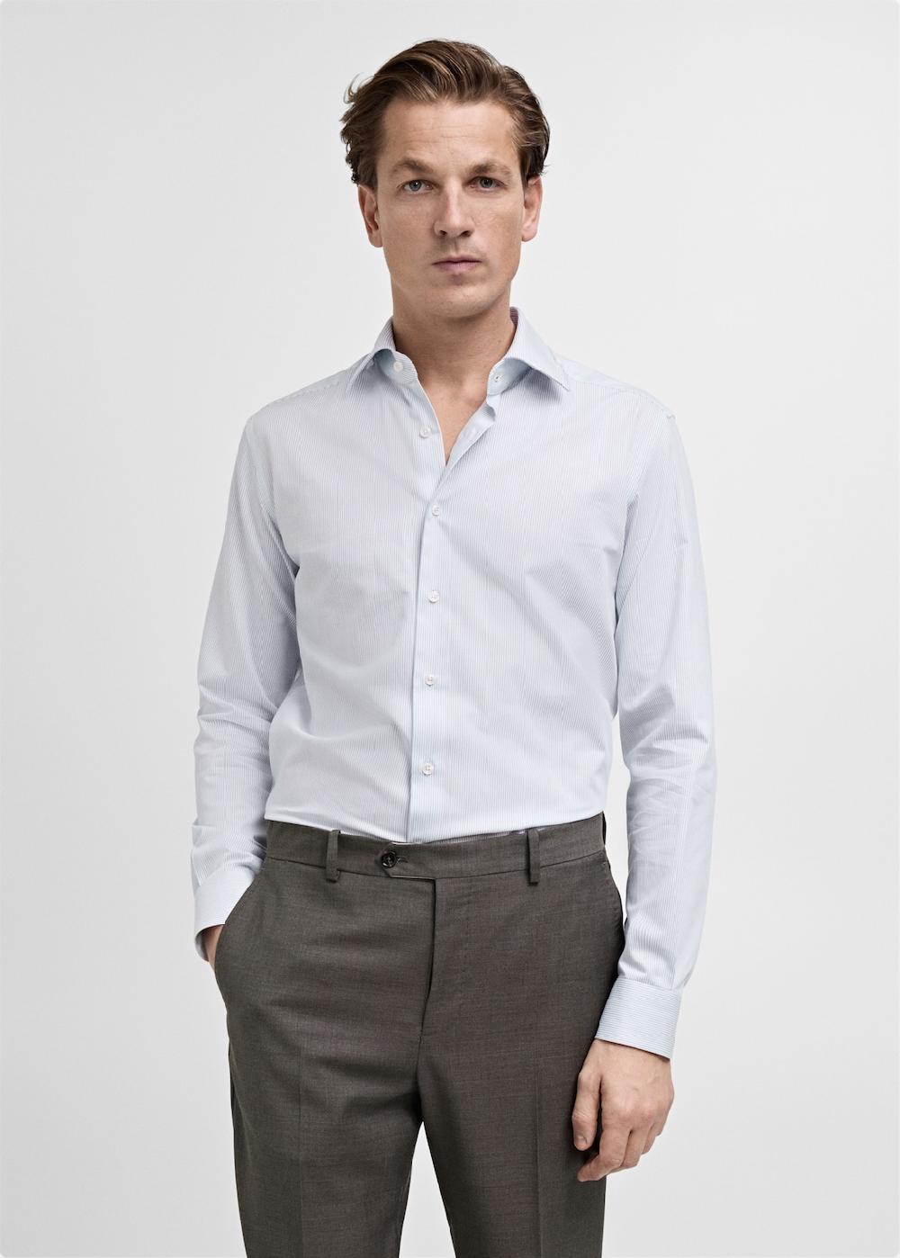 Mango Camisa traje 100% algodón rayas