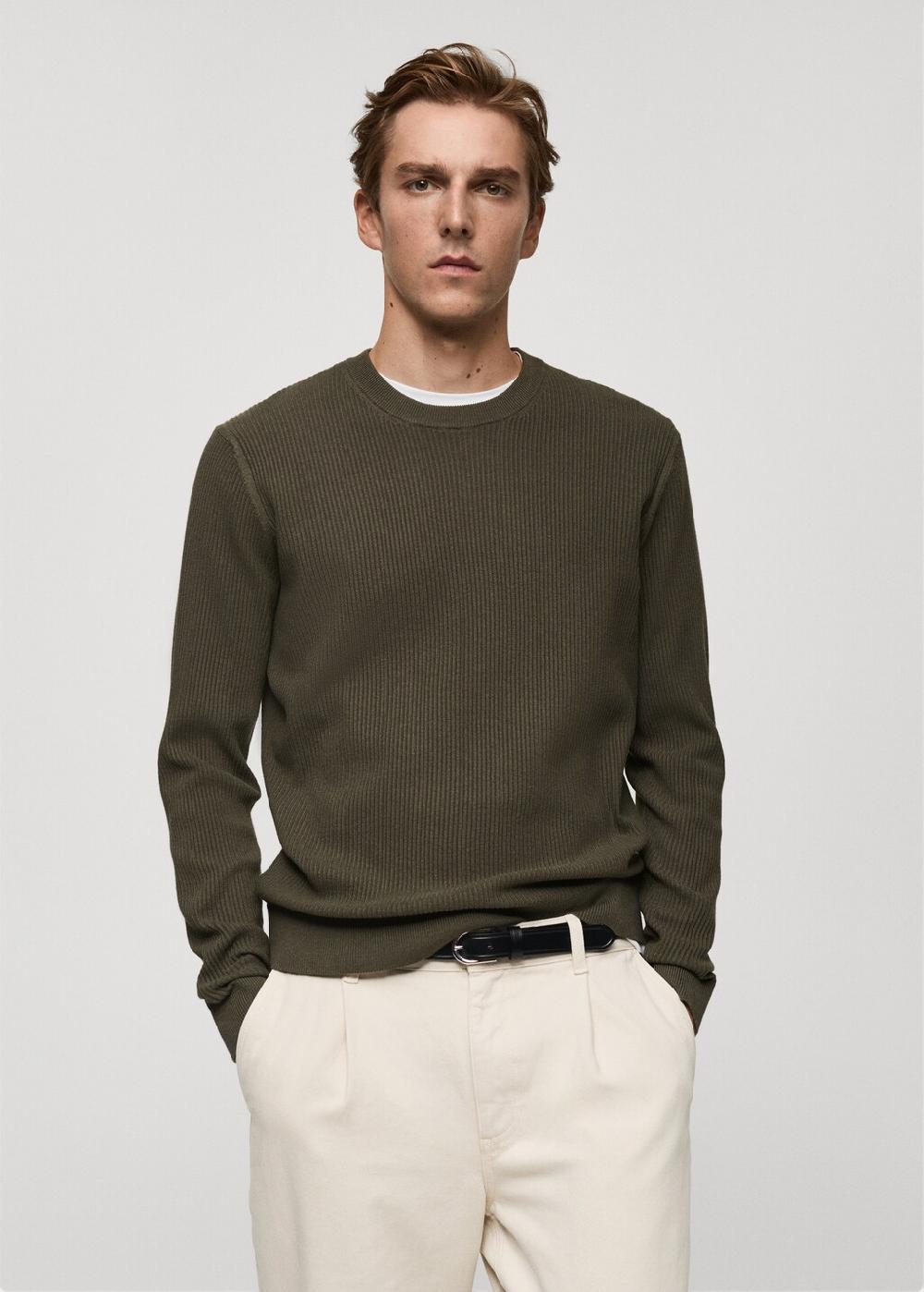 Mango Jersey punto algodón canalé