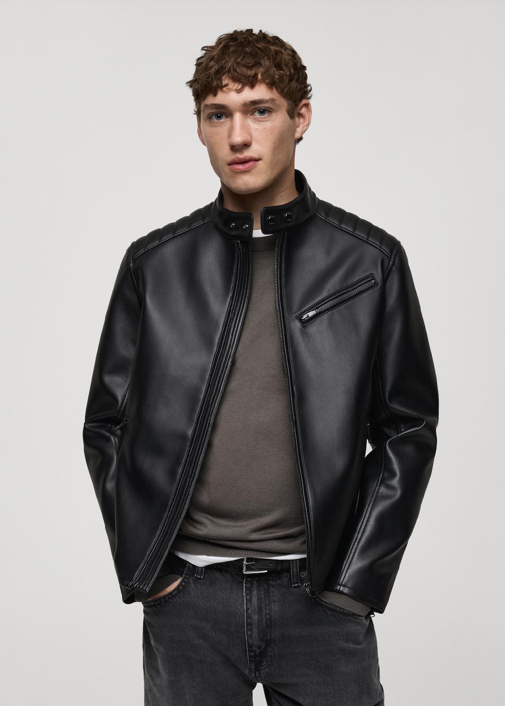 Mango Chaqueta efecto piel detalle costuras